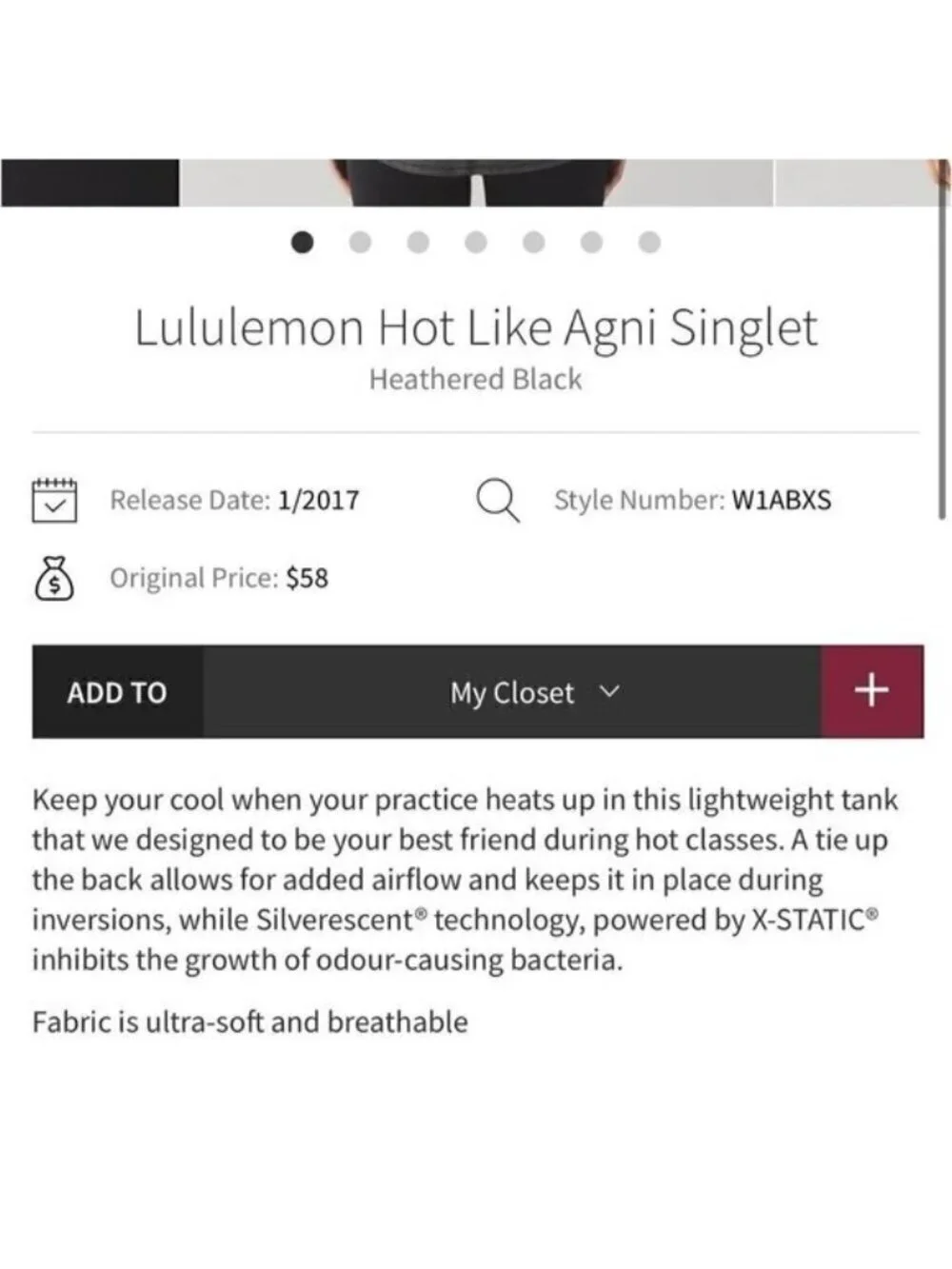 LULULEMON Hot like Agni singlet in heather gray size 4 J57